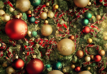Obraz na płótnie Canvas 3D Illustration, Christmas Ornamented Background