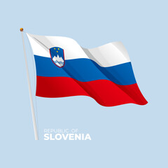 Slovenia national flag waving at the flagpole. Vector 3D