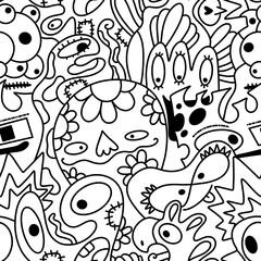 Cartoon seamless monster alien pattern for kids clothes print and wrapping paper and fabrics and linens