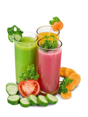 Healthy  vegetable juices on background