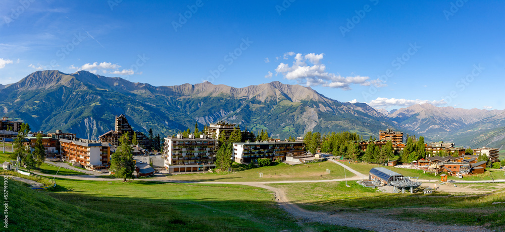 Wall mural France. Pra-Loup. Valley of Ubaye. Municipality of Uvernet-Fours. Panorama of the winter sports resort