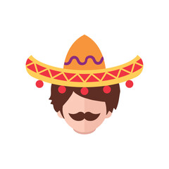Isolated mexican male avatar with traditional hat Vector