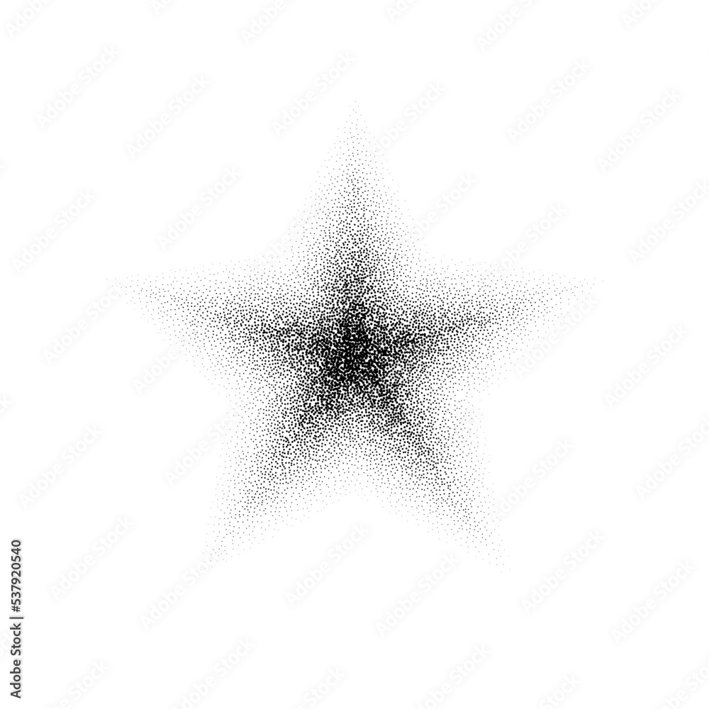 Poster dotted grain star. black stipple shape. abstract noise texture star. halftone flare form. vector sto