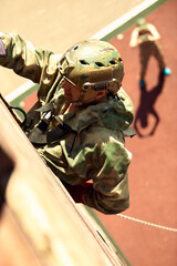 Special forces fighter descends from a skyscraper to storm the apartment. Police, counter terrorism...