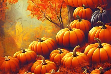 Naklejka na ściany i meble Autumn pumpkin poster or autumn background Eco and natural decoration design for Halloween