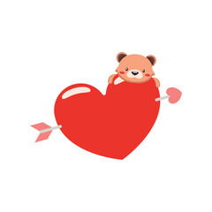 Isolated heart shape with a teddy bear and an arrow Valentine day icon Vector