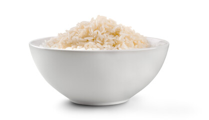Rice in a bowl on a white background