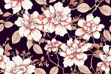 watercolor seamless floral flower vintage leopard effect pattern and animal skin chain baroque print pattern