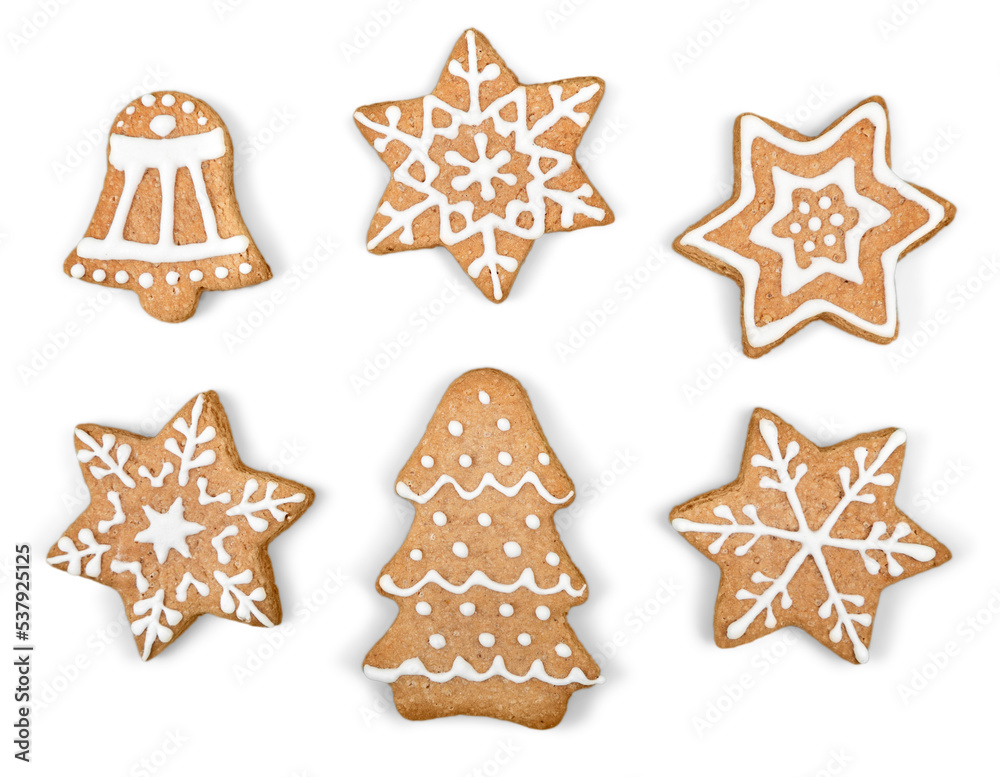 Wall mural gingerbread cookies on white background. snowflake, star. isolated white background