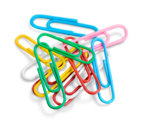 Colored paper clips isolated on white background