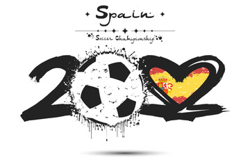 2022, soccer ball. Heart with flag of Spain