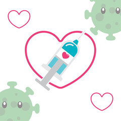 Vaccine syringe on a heart shape Self care Vector