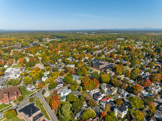 Naklejka premium Early afternoon autumn aerial photo view of Saratoga Springs New York 