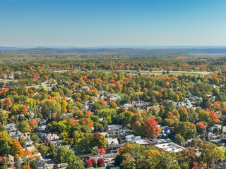 Early afternoon autumn aerial photo view of Saratoga Springs New York
