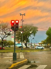 traffic light at sunset