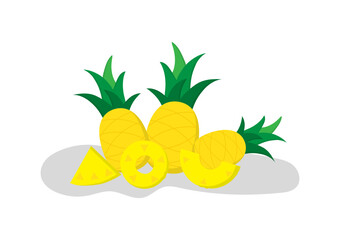 set of pineapple on white background, isolated for pineapple and pineapple slice, creative design vector illustration