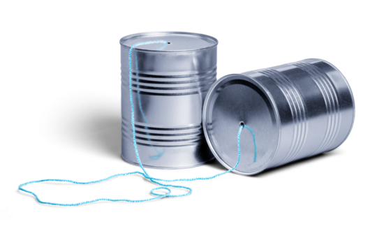 Tin Can Phone connected with thread isolated on white