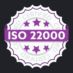 ISO 22000certified sign. Environmental management system international standard approved stamp. Green isolated vector icon