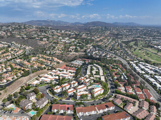 Aerial view of middle class neighborhood in Carlsbad, North County San Diego, California, USA.