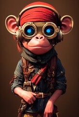Porträt eines brutalen Affenpiraten. Mittelalterlicher Piratenaffe in einem Vintage-Kostüm vor einem Waldhintergrund. 3D-Rendering. © designprojects