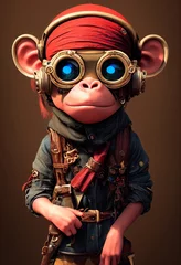 Porträt eines brutalen Affenpiraten. Mittelalterlicher Piratenaffe in einem Vintage-Kostüm vor einem Waldhintergrund. 3D-Rendering. © designprojects