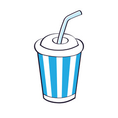 Blue striped cola or soda soft drink paper cup with straw isolated vector illustration