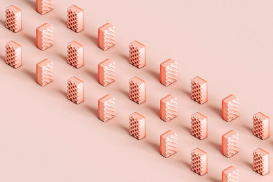 rows of many pink sponges
