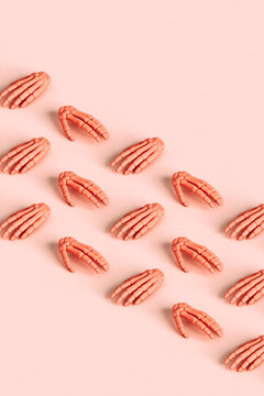 rows of pink skeleton hands