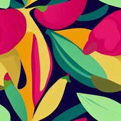 Hawaiian seamless pattern with tropical fruits. Exotic fruit seamless pattern repeat background