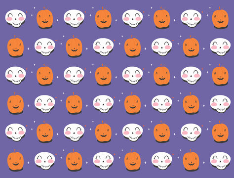 Skull and pumpkin Happy spooky Halloween pattern