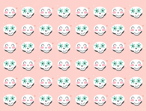 Halloween cute skull pattern illustration 