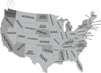 Map of United States of America detailed with names.  print map of USA suitable for many uses,  Vector Illustration EPS10