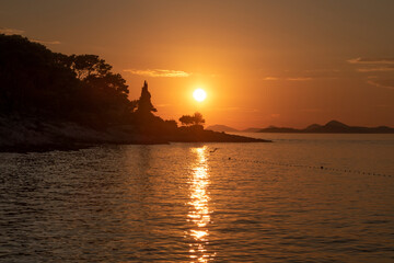 sunset and the sea in golden light