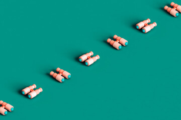 a row of pink binoculars