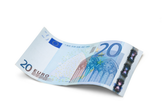 Twenty Euro banknote on white background