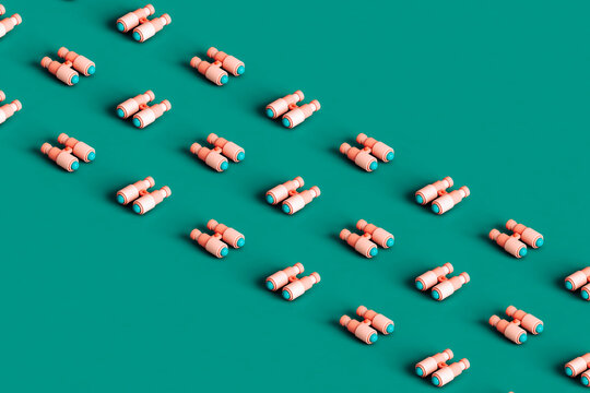 rows of pink binoculars. 3d rendering