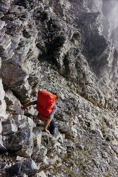 1970s Hiker Descending Rocky Mountain