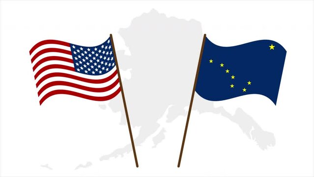 Alaska day and usa flag, art video illustration.