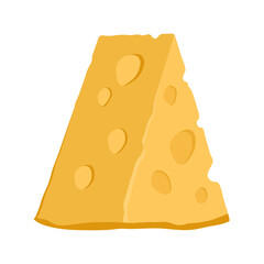 Piece of swiss tasty cheese in triangular shape isolated on white background. Healthy organic food. Holland cheese with holes. Vector cartoon illustration