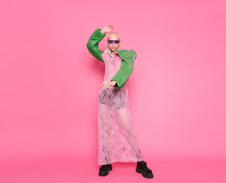 Fashion Model In Pink Background
