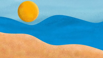 Schilderijen op glas simple abstract summer beach illustration with noise or grain texture , minimalist landscape design with aesthetic abstract organic shapes background © Bobby Syahronanda