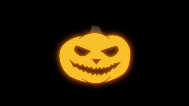Jack o'lantern Helloween Scary face on a black background, creative animation.