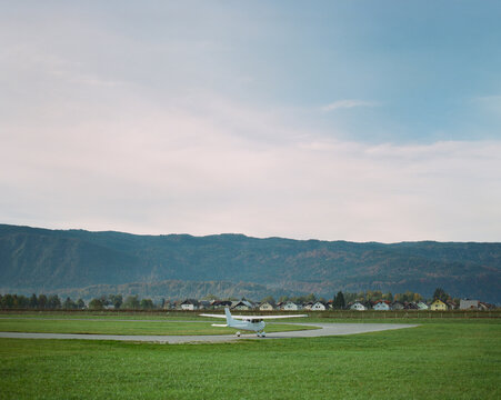 Small private sightseeing plane at the airfield