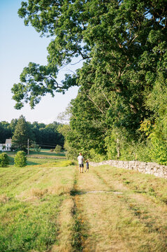 father and son walking outdoors
