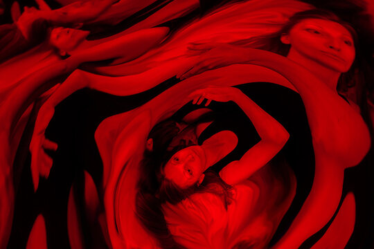 Elegant portrait with interwined hands. 