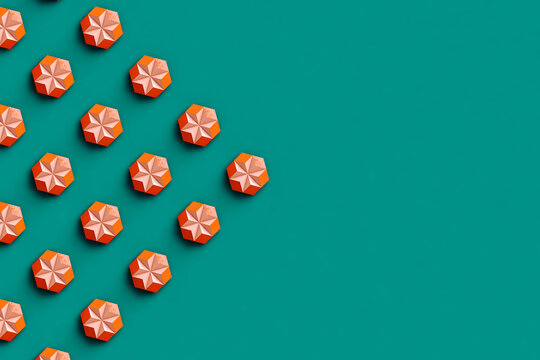 triangle made of pink abstract shapes