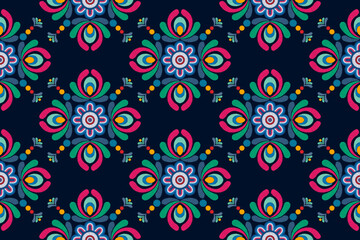 Ikat ethnic seamless pattern decoration design. Aztec fabric carpet boho mandalas textile decor wallpaper. Tribal native motif ornaments traditional embroidery vector background 