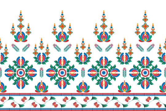 Ikat ethnic seamless pattern decoration design. Aztec fabric carpet boho mandalas textile decor wallpaper. Tribal native motif ornaments traditional embroidery vector background 