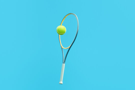 Tennis racket hitting a green tennis ball 