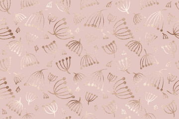 Elegant floral seamless pattern with gold rowan tiles.